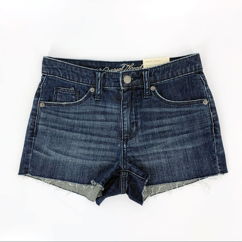 Universal Thread Denim Shorts High Rise Raw Hem Dark Wash 00 Boho Summer Stretch